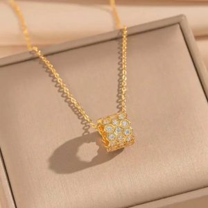 Gold Hexa Spark Stainless Necklace